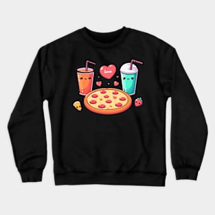 Pizza, Cola Drink and Milkshake in kawaii Style Art | Kawaii Food Lovers Crewneck Sweatshirt